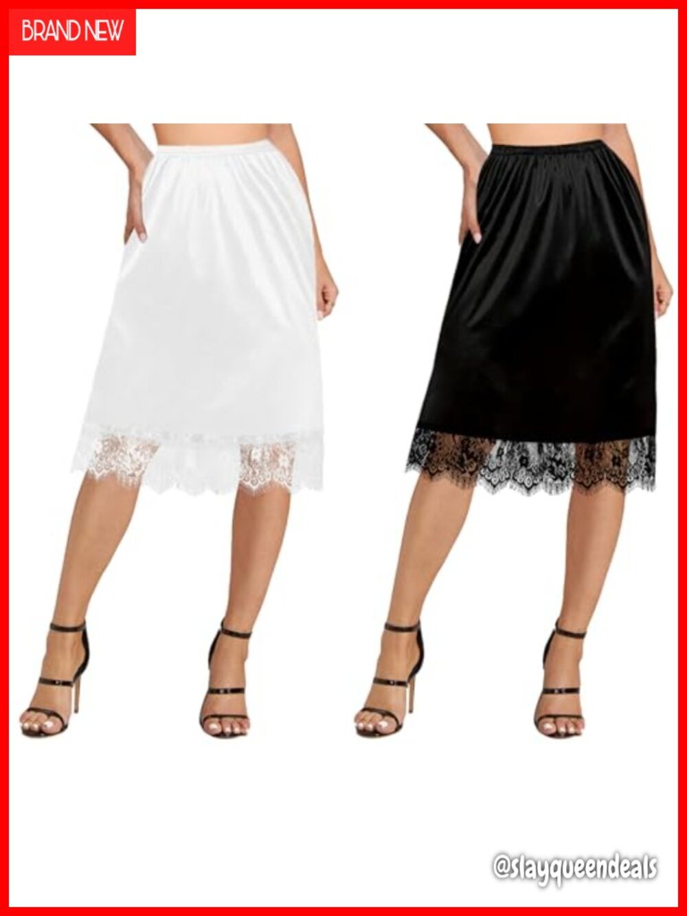 2pk Satin Half Slip Petticoat Lace Trim Elastic Waist for Dresses